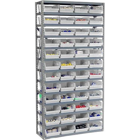 Global Industrial Steel Shelving with 48 4inH Plastic Shelf Bins Ivory, 36x12x72-13 Shelves 603439WH
